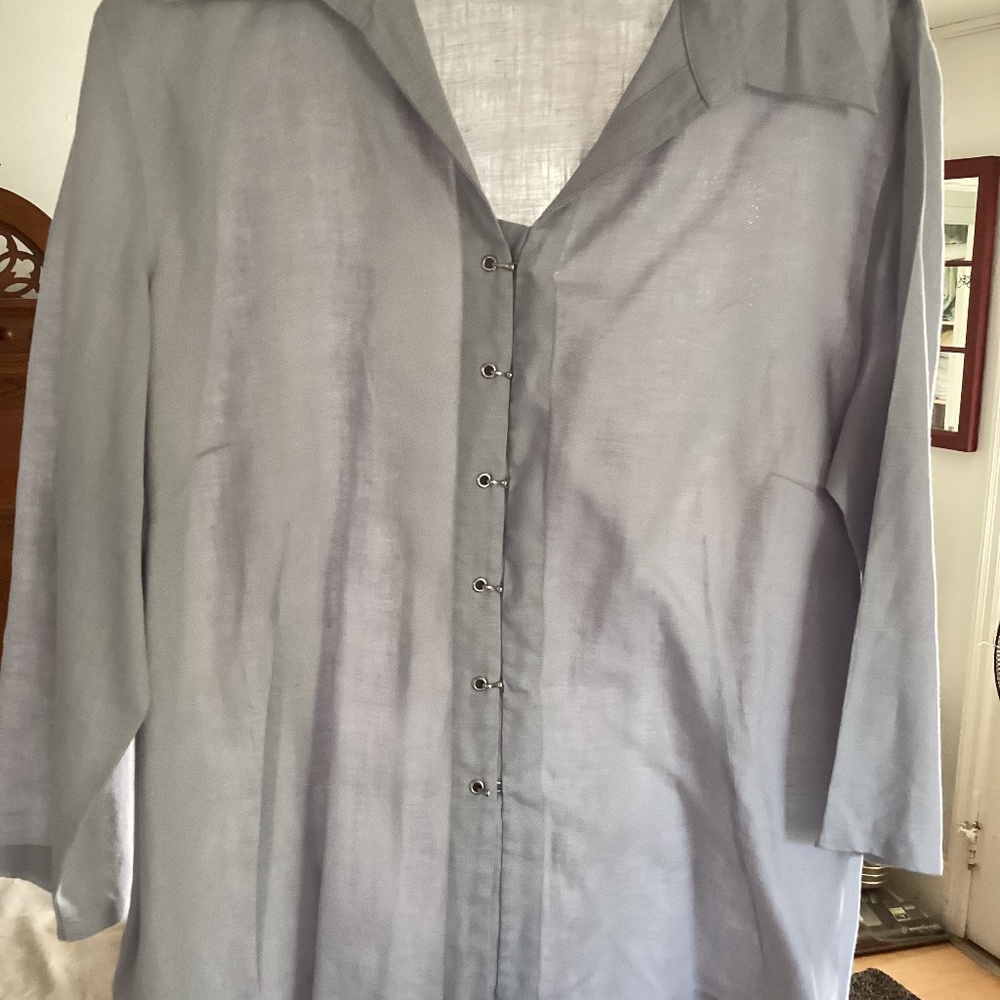 Irish linen blouse, size XL, gray/light blue